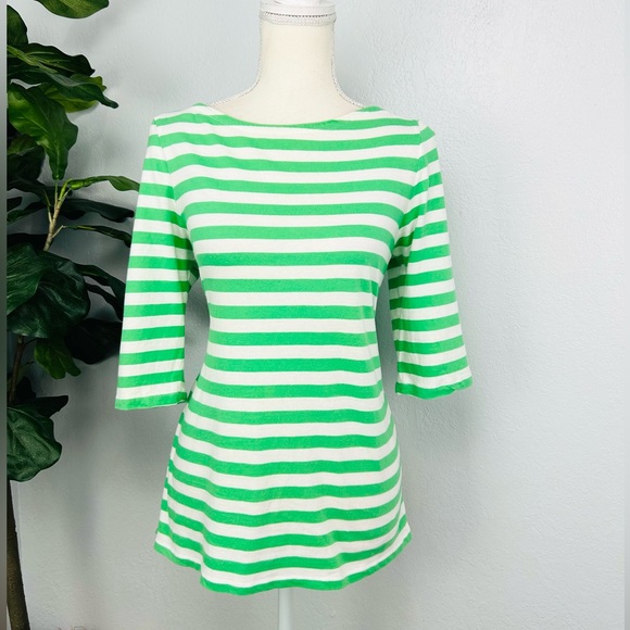 J. peterman Green & White Striped a3/4 Sleeve Casual Top - Picture 1 of 6